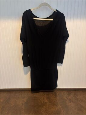 White House Black Market Black Long-Sleeve V-Neck Dress